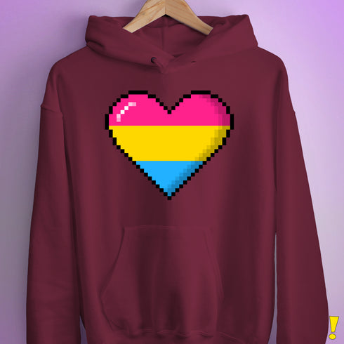 Pansexual Pride Pixel Heart Hoodie - Maroon